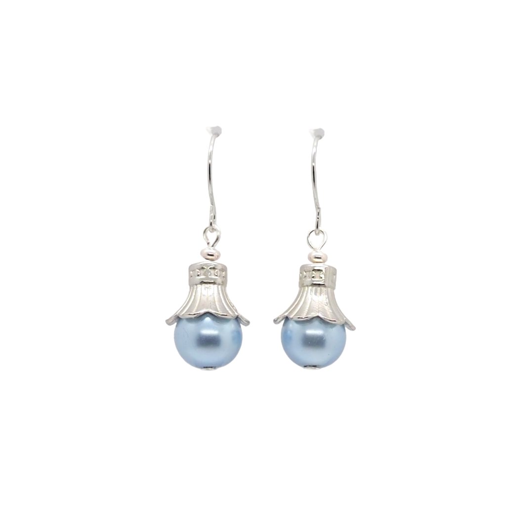 Frosted Blue Flower Cap Earrings 20$